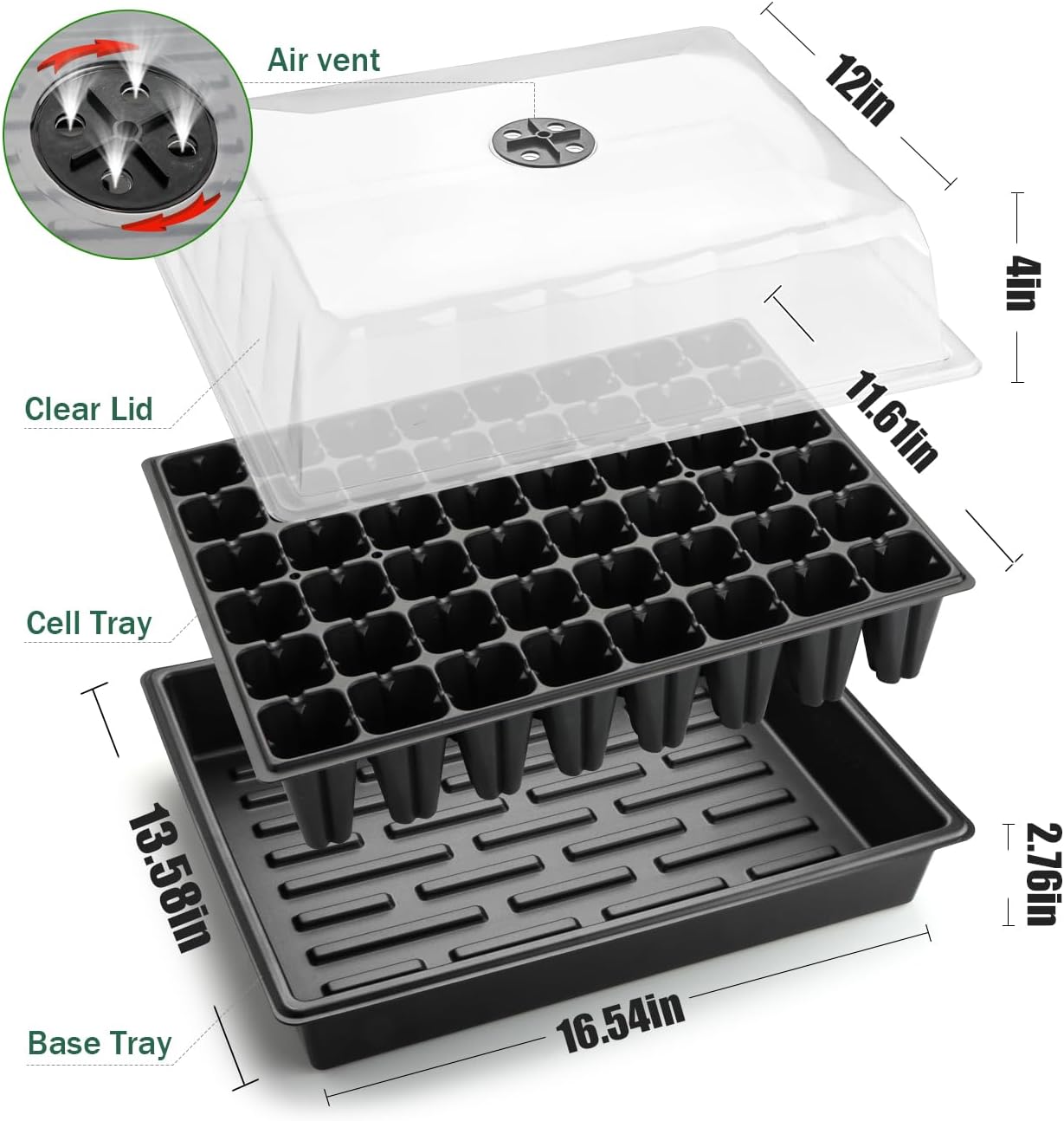 5-Pack No Drip Seed Starter Trays with 4" Humidity Dome - 240 Cells Deep Root Plug Trays, 2.76" Depth for Strong Roots Perfect for Vegetables, Herbs, Flowers & Plant Propagation, Gardening Supplies