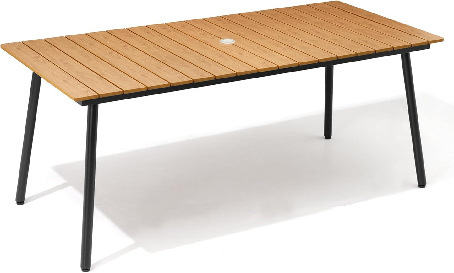 Outdoor Dining Table for 6, 70inch Patio Dining Table with Wooden-Like Top and Aluminum Frame, Rectangular Table with Umbrella Hole Outdoor Furniture, Brown