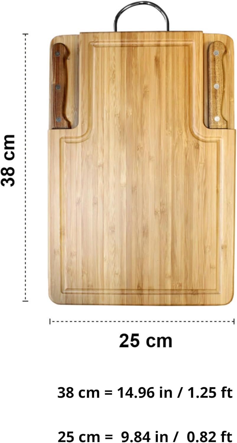 Premium BBQ Accessories & Grill Set with Bamboo Cutting Board, Adjustable Apron, Stainless Steel Knife & Fork.