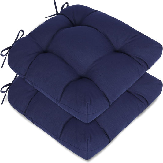 Aoodor 19" x 19" x 5" Tufted Outdoor Chair Cushions, Water Resistant & Fade Resistant Polyester Dining Chair Pads with 2 Straps for Patio Furniture, Set of 2
