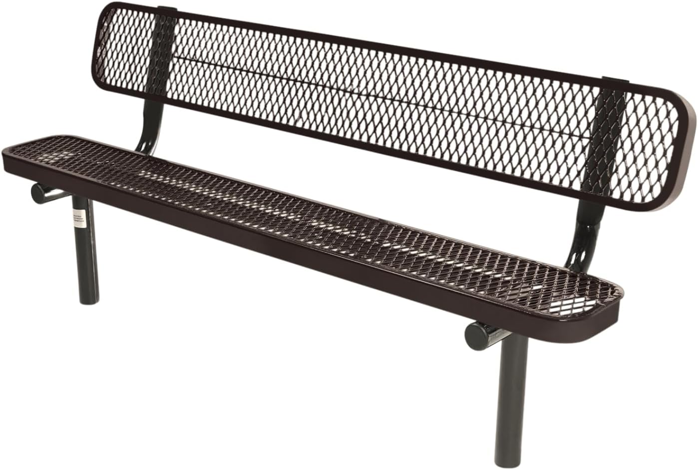 Coated Outdoor Furniture Heavy-Duty Outdoor Bench Thermoplastic Coated, Expanded Metal, Commercial-Grade Seating, Made in America (Inground with Back, 6 Ft, Brown)