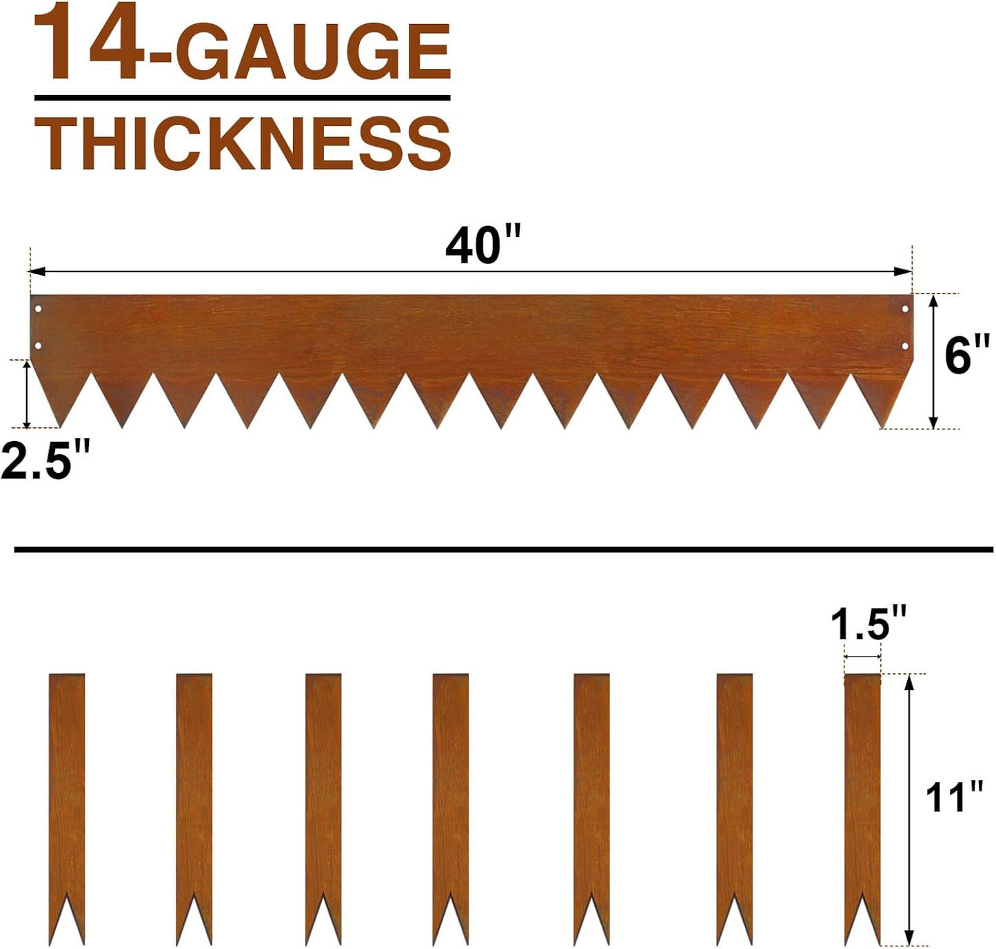 40" L X 6" H Corten Steel Landscape Edging,6 Pack Landscape Edging with 7 Clips and Gloves,Garden Edging Border for Lawn, Flower Bed, Yard (Rust-Colored)