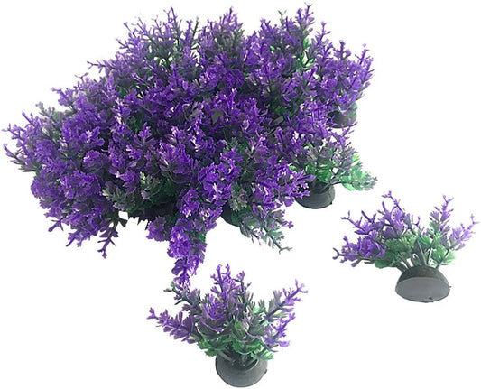 Smoothedo-Pets Aquarium Plant Fish Tank Decoration 20 Pieces Small/1" Tall Plastic Artificial Plant Goldfish Hide Mini Grass Set (Purple)