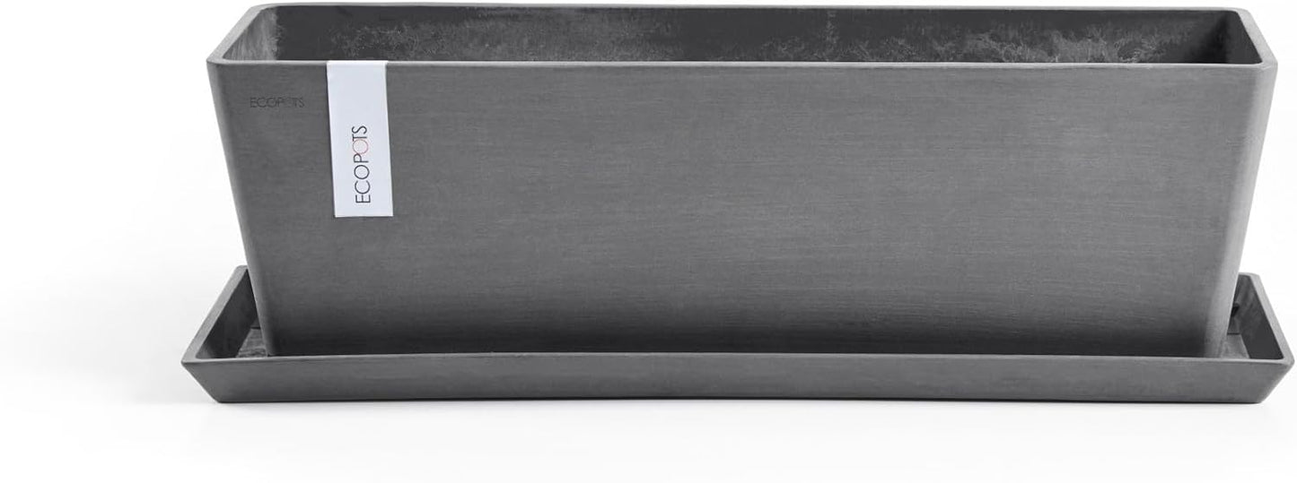 Ecopots Bruges Durable Modern Rectangular Indoor/Outdoor Recycled-Based Composite Flower Pot Planter, Grey, 17.75"