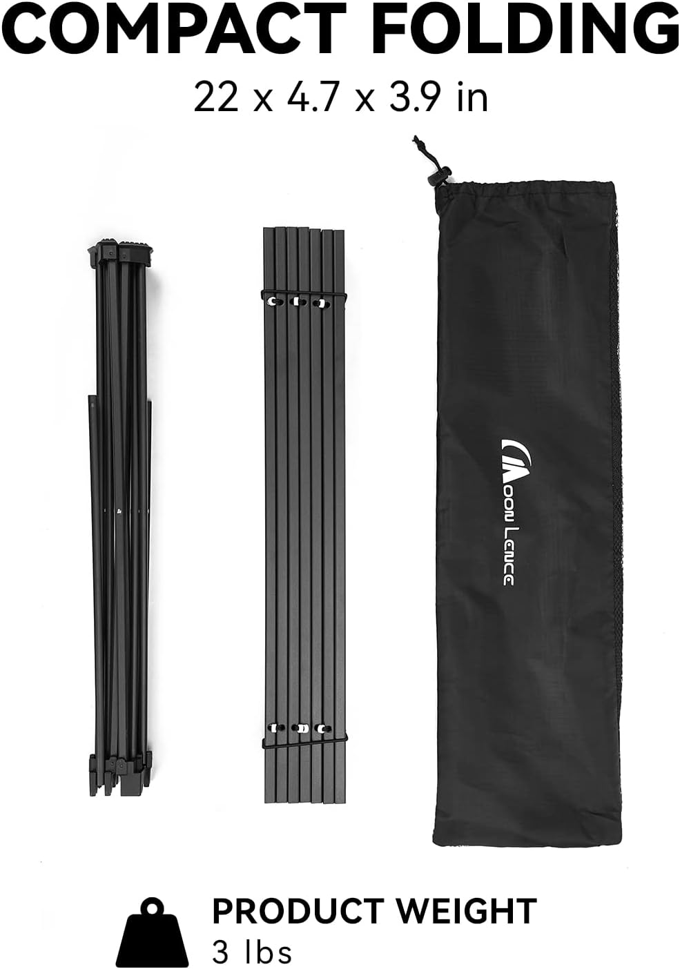 MOON LENCE Folding Outdoor Aluminum Camping Table Portable Ultralight Compact Backpacking Travel Table for Beach, Picnics, Hiking (Black, Large)