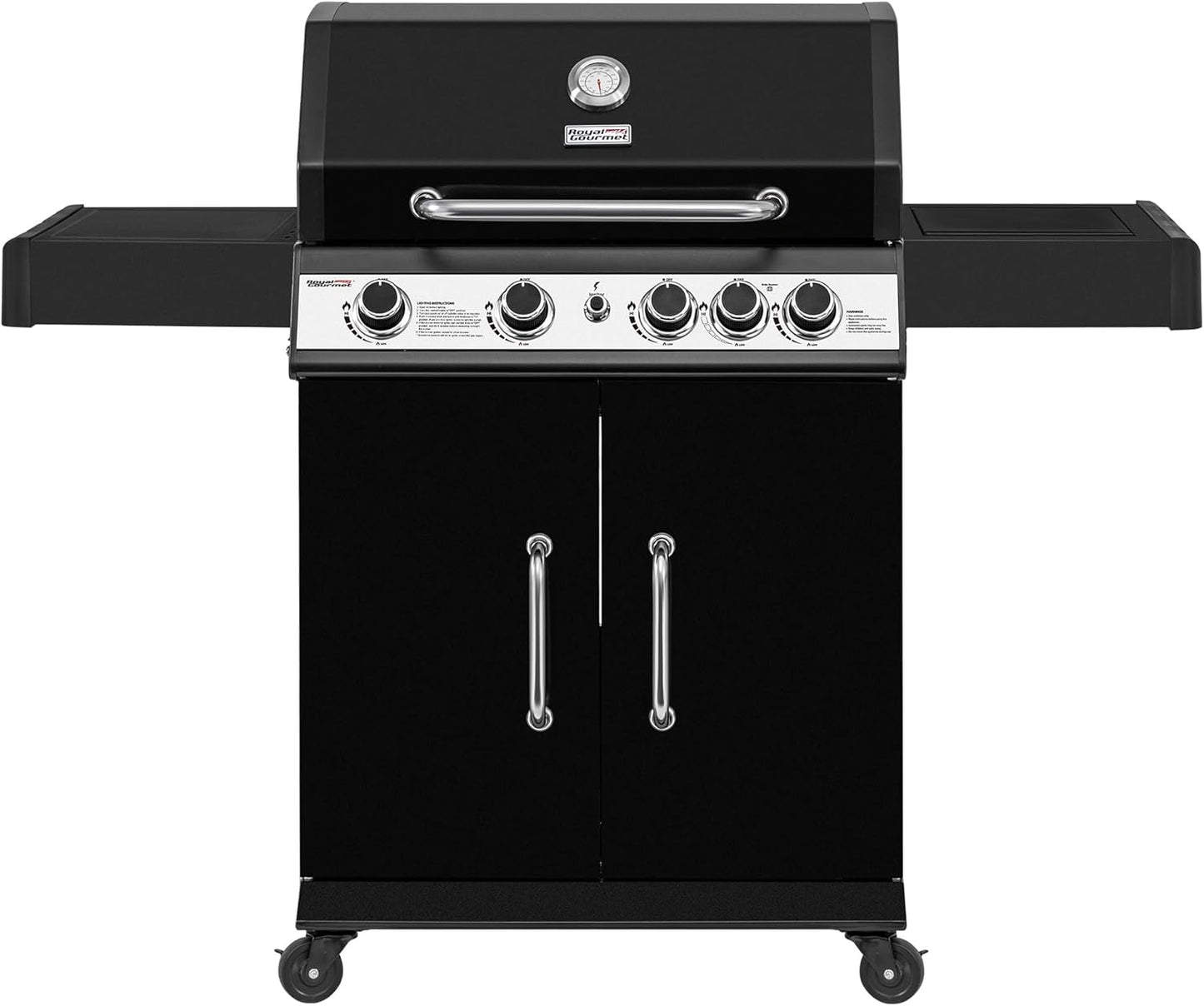 Royal Gourmet SG5003H 4 Burner Propane Gas Grill with Side Burner & Warming Rack, Cabinet Style Gas Grill with 49,000 BTUs Output for Outdoor Patio Garden Backyard Cooking, Black