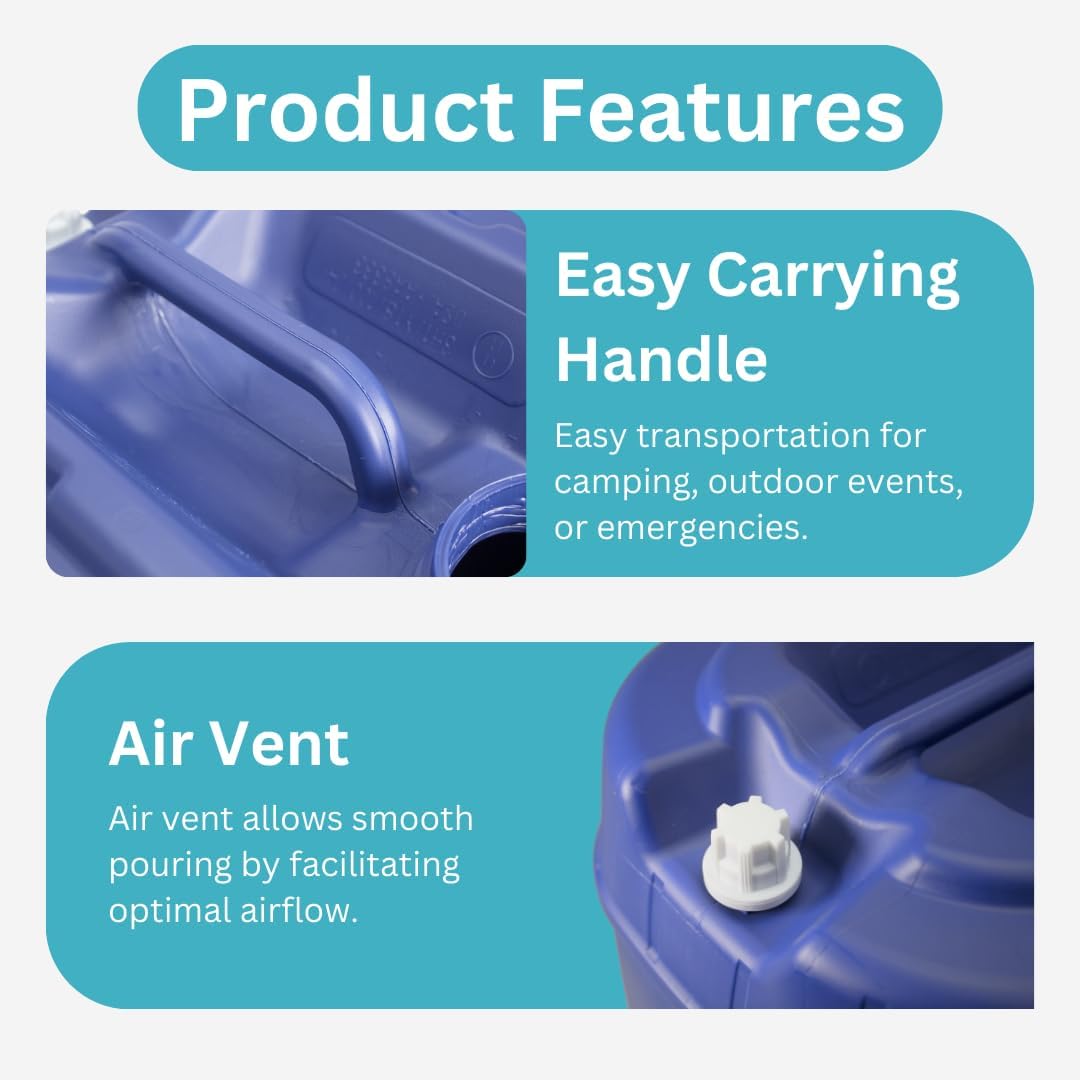 5-Gallon Stackable Water Storage Containers, 5 Gallons Tanks w/2 Lids + 1 Spigot, Easy Fill, Survial Supply Emergency Water Storage for Camping and Disaster Preparedness, RV, (1Tank)