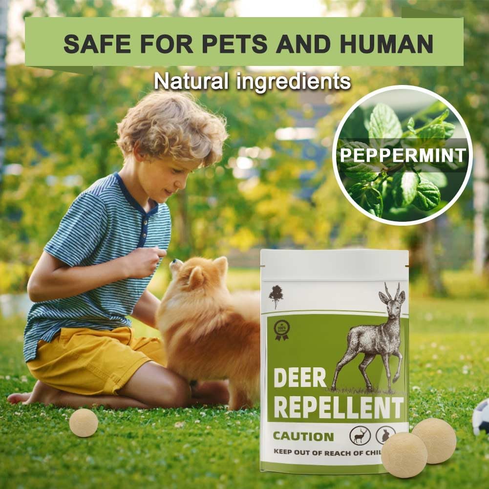 Deer Repellent, Rabbit Repellent Outdoor, Deer Deterrent for Plants, Keep Rabbits Out of Backyard, Deer and Rabbit Repellant, Deer Repellant Balls for Flowers Shrubs & Trees-8 Packs