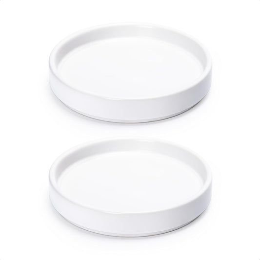 D'vine Dev Modern Round 5.4 Inch Ceramic Plant Pot Saucer, Planter Pot Drainage Tray for Indoor Plants, Set of 2, Matte White, 97-T-A-22