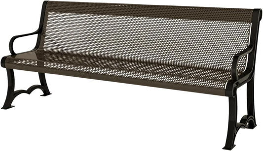 Coated Outdoor Furniture Heavy-Duty Outdoor Bench Thermoplastic Coated, Punched Steel, Commercial-Grade Garden Bench, Made in America (Portable with Back, 4 Ft, Textured Brown)