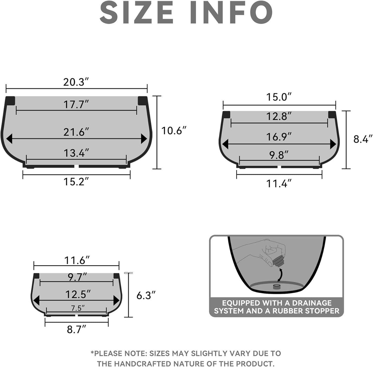 Kante 21.6",16.9",and 12.5" Dia Round Weathered Concrete Elegant Planters (Set of 3), Outdoor Indoor Garden Plant Pot with Drainage Hole and Rubber Plug for Home & Patio