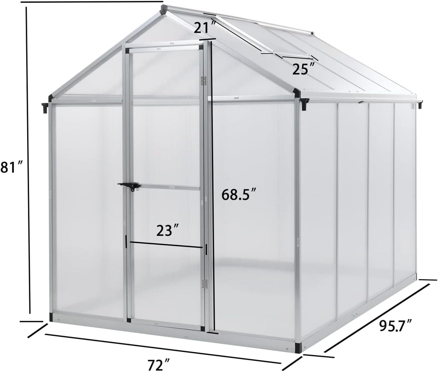 BPS 6' x 8' Walk-in Polycarbonate Greenhouse with Heavy-Duty Aluminum Frame, 1 Vent Window & Lockable Door for Outdoor, Patio, Backyard, and Garden Use