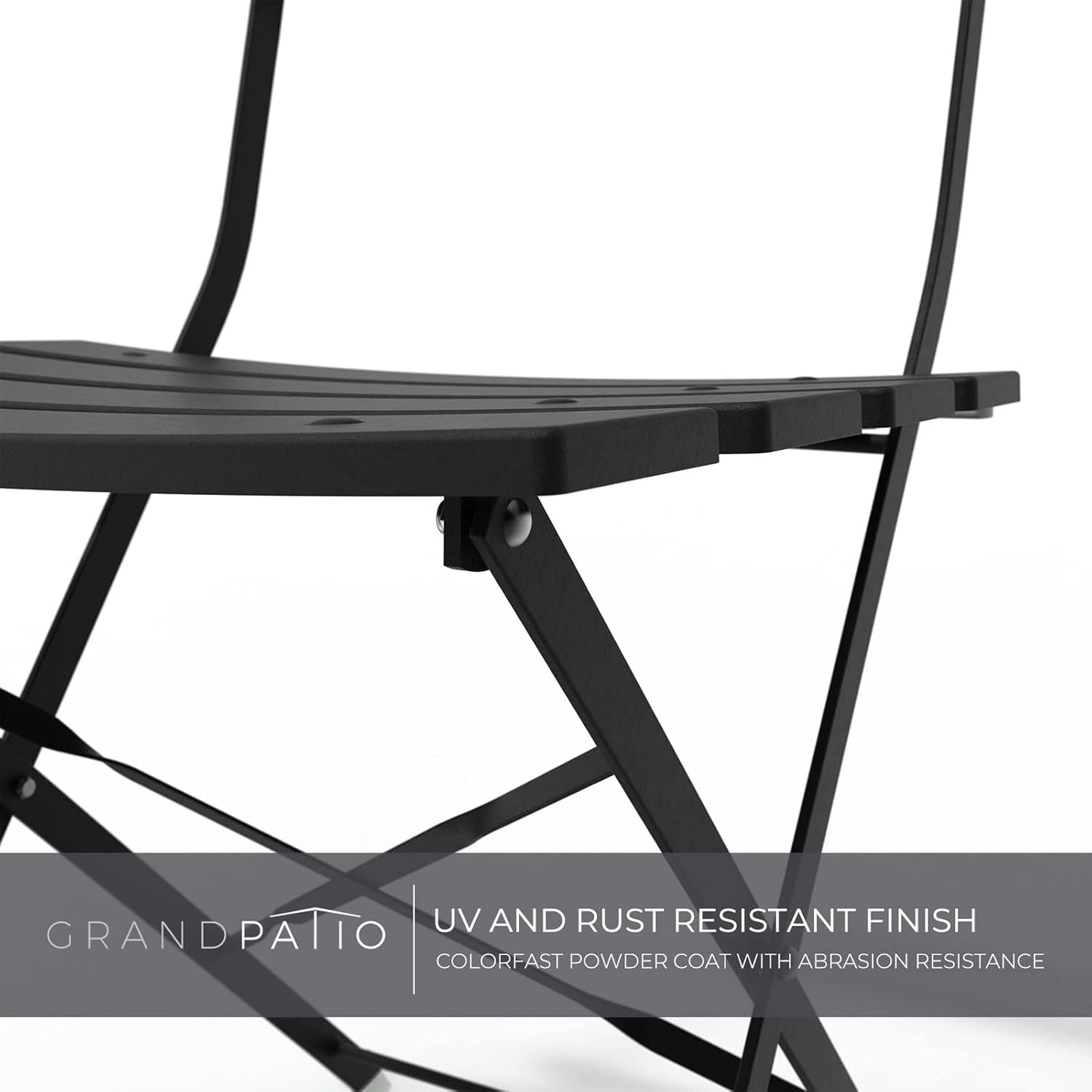 Grand patio 3-Piece Folding Bistro Set, 2 Chairs and 1 Table, Weather-Resistant Outdoor/Indoor Conversation Set for Patio, Yard, Garden-Black