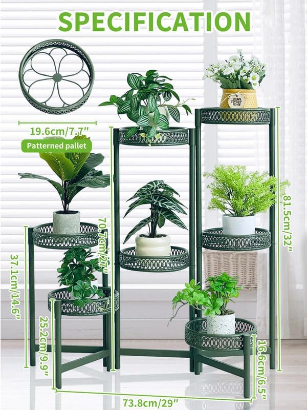 7 Tier Metal Corner Plant Stand Indoor Outdoor, Folding Tall Plant Rack, Heavy Duty Wrought Iron Flower Pot Stand, Planter Display Rack for Living Room Balcony Garden Patio - GreenFlower