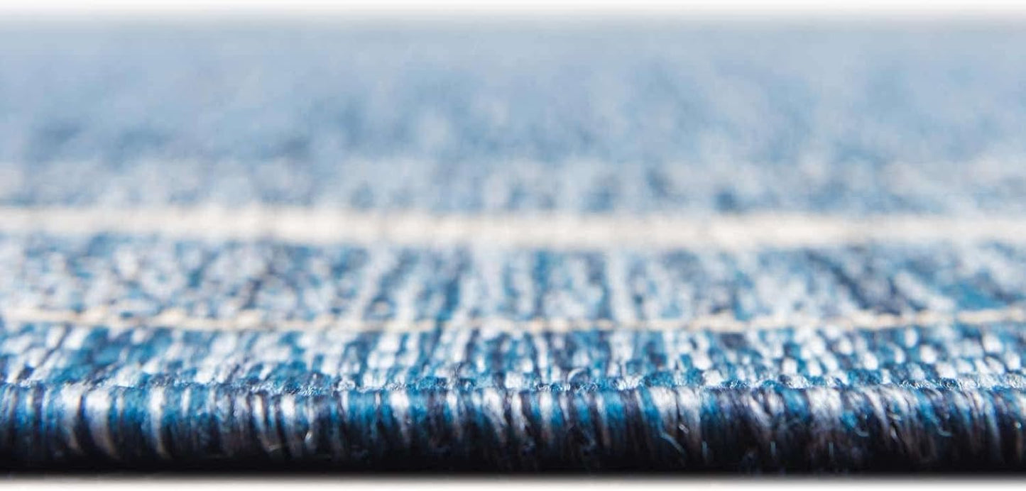 Unique Loom Outdoor Border Collection Area Rug - Soft Border (5' 3" Octagon, Blue/ Ivory)