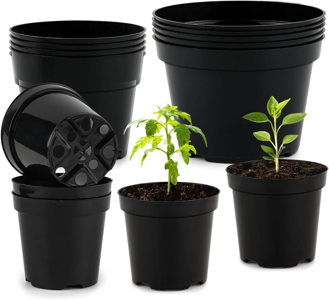 4/6/8 Inch Black Plant Nursery Pots, 15 Pack, Thickened Plastic with Drainage Holes, Indoor/Outdoor
