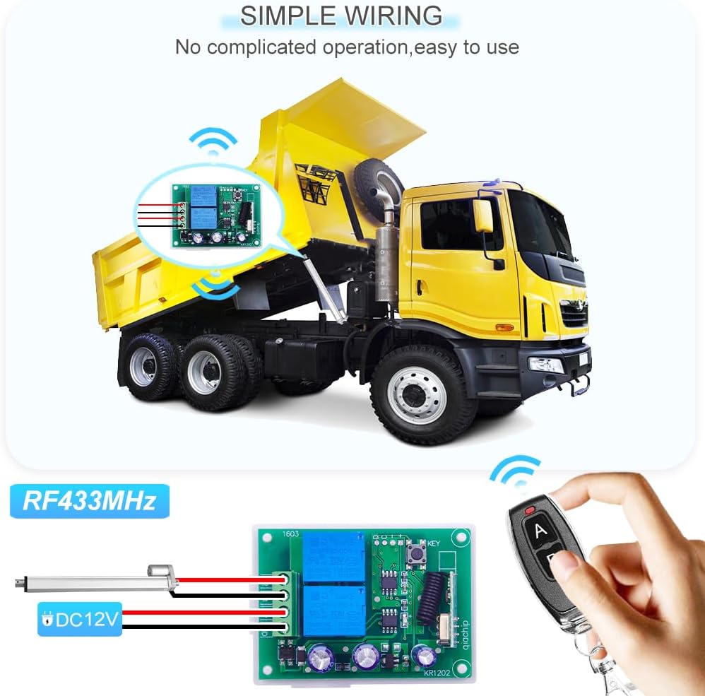QIACHIP DC 5V 6V 12V 24V 36V 48V 60V Electric Motor Forward and Reverse Wireless RF Remote Control Relay Module Switch,Receiver 433Mhz with Transmitters for Motor,Curtains, Garage Door (KR1202)