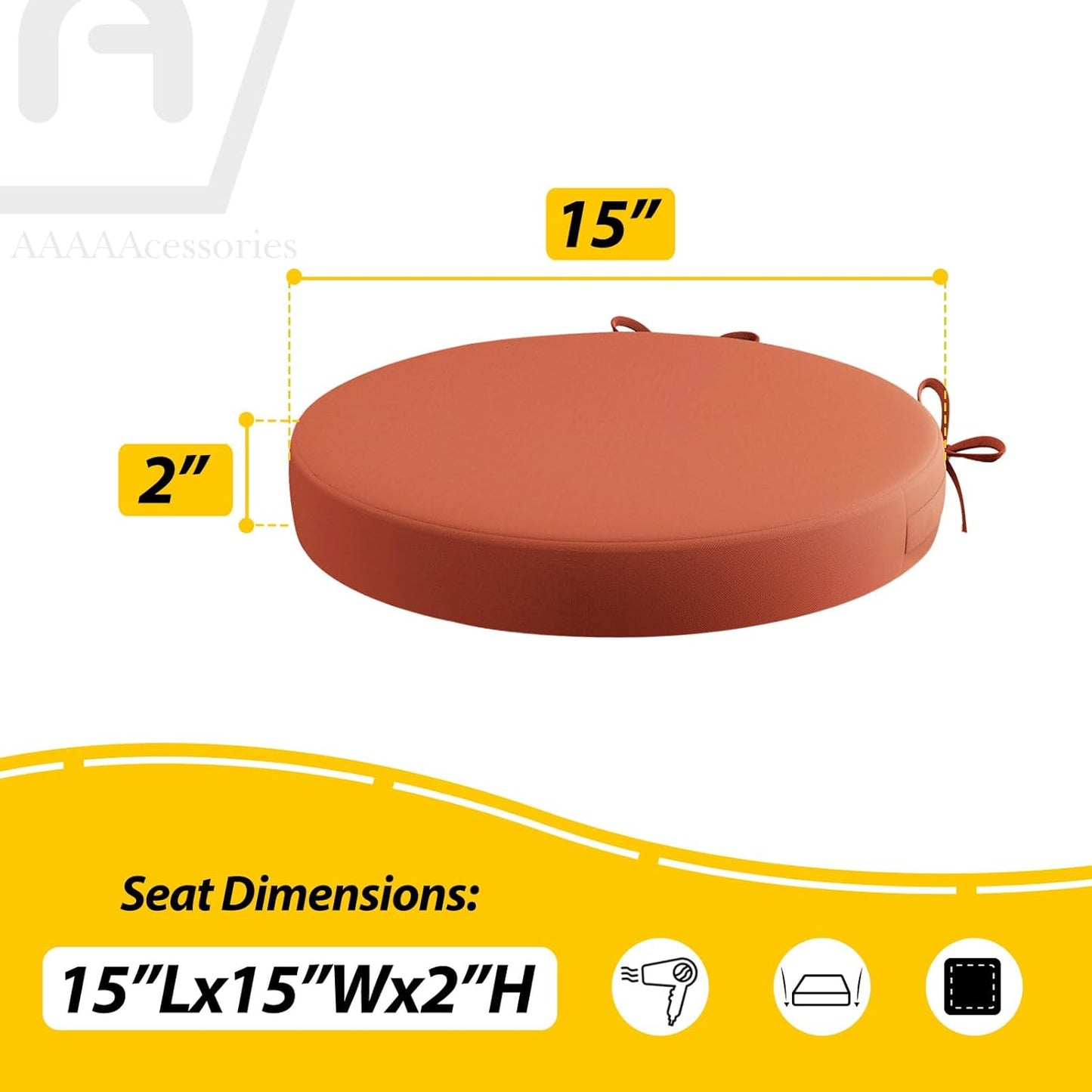 AAAAAcessories Outdoor Seat Cushions for Chairs, Waterproof, Fade-Resistant Patio Furniture Replacement Cushions, 15" x 15" x 2", Set of 2, Rust