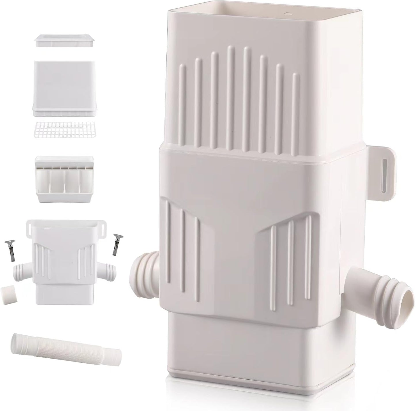 Downspout Diverter, Rain Barrel Diverter Kit-Rainwater Collection System Fits 2x3 or 3x4 Inch Downspout with Filtration and PVC Spigot, White