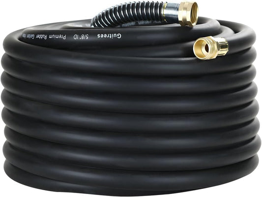 90FT 5/8 Heavy Duty Rubber Garden Hose - 200psi Working, 1000psi Burst - Hot/Cold Water - Five-Layered Braiding for Durability - Versatile for Gardening, Agriculture, Construction(Black)