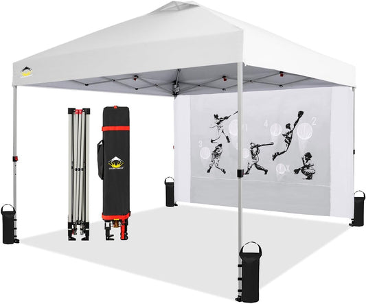 CROWN SHADES 10x10 Pop Up Canopy Tent with Game Netting - Beach Tent with One Push Setup - Outdoor Sun Shade for Events, Parties, Camping with STO-N-Go Cover Bag, Silver Coated Top, White