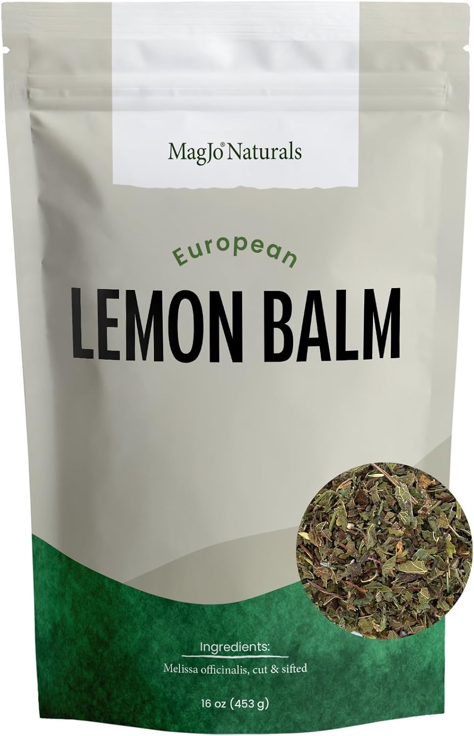 MagJo Naturals Lemon Balm Tea, Bulk Herbal Tea, Loose Leaf Melissa Officinalis, Caffeine Free, Cut and Sifted, 1 pound (16 ounces) (1 pack)