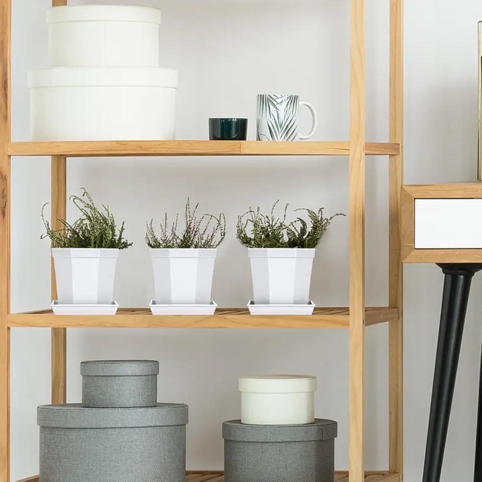 3 Pack Square Plant Saucer 20 22 Inch, Heavy Plastic Water Tray Tor Plants, Planters for Indoors and Outdoors Plants, Deep Plant Trays for Pots, Extra Large Plant Saucers (20 inch, White)