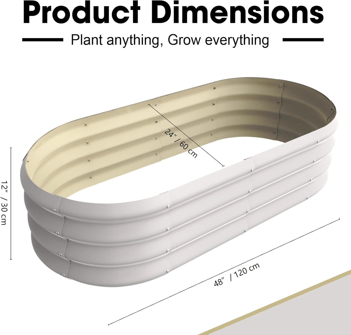 4x2x1ft Oval Galvanized Raised Garden Bed Outdoor 9-in-1 Large Metal Modular Planter Box Raised Beds for Gardening,Vegetables,Fruits,Flowers & Herbs (White)