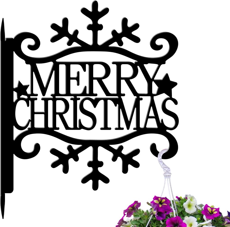 peacoblue Iron Plant Hangers Hooks for Outdoor Indoor Hanging Plants Flower Fern Pots Lantern Bird Feeder,11.5"x14.3" Weather Resistant Metal Wall Holder for Porch Garden Farmhouse(Merry Christmas)