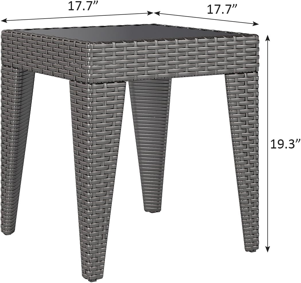 Outdoor Small Patio Table - PE Rattan Coffee Table, Wicker Side Table for Patio, Balcony & Porch, Durable & Iron Frame (2, Rattan Black)