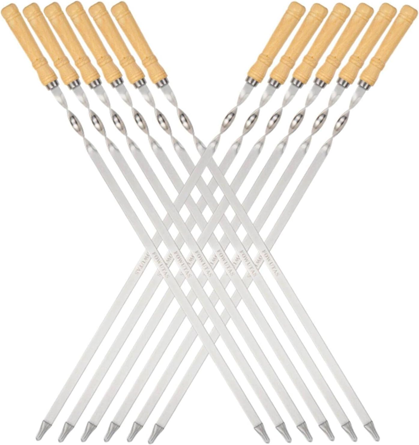 Large Size Kabob Skewers Flat Metal BBQ 22" Barbecue Skewer Wooden Handle Stainless Steel Shish Kabob Stick Wide Reusable Grilling Set Meat Shrimp Chicken Vegetable Kebab Fork Sausage-12PCS