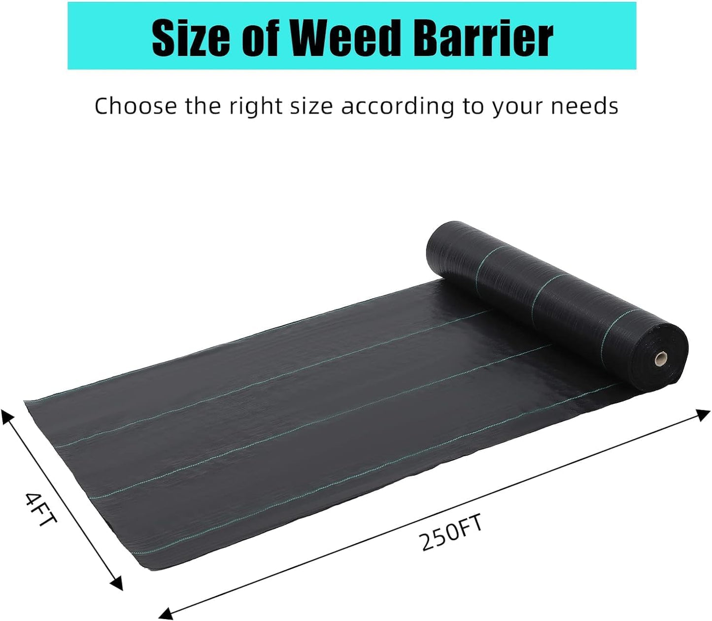 4ft x 250ft Premium Weed Barrier Landscape Fabric, 5oz Heavy Duty, Weed Control Fabric, High Permeability Good for Flower Bed, Driveway Fabric Ground Cover