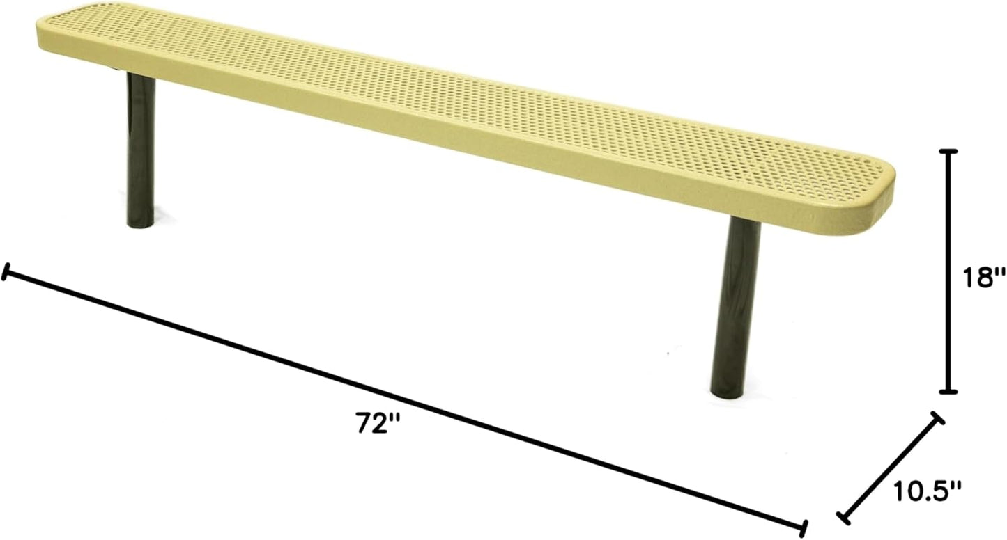 Heavy-Duty Outdoor Bench Thermoplastic Coated, Expanded Metal, Commercial-Grade Seating, Made in America (Inground Without Back, 6 Ft, Textured Sandstone)