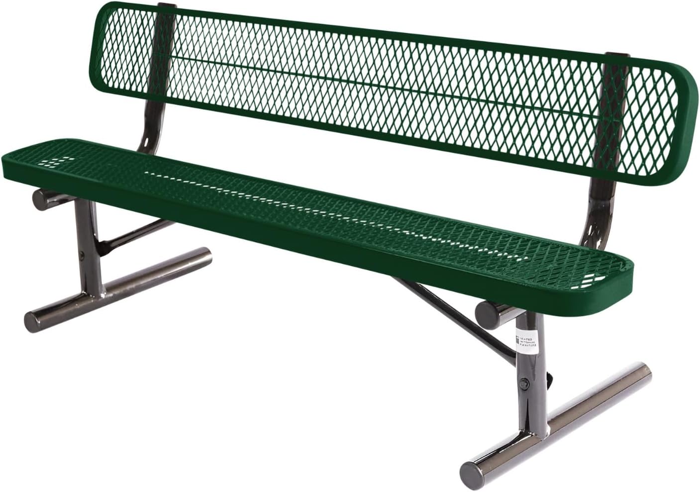 Coated Outdoor Furniture Heavy-Duty Portable Outdoor Bench Thermoplastic Coated, Expanded Metal, Commercial-Grade Seating, Made in America (Portable with Back, 6 Ft, Green)