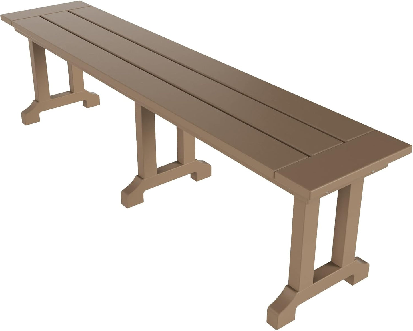 WestinTrends Malibu 65" Outdoor Dining Bench, All Weather Resistant Poly Lumber Patio Garden Bench Trestle Long Bench for Both Outdoor and Indoor, Weathered Wood
