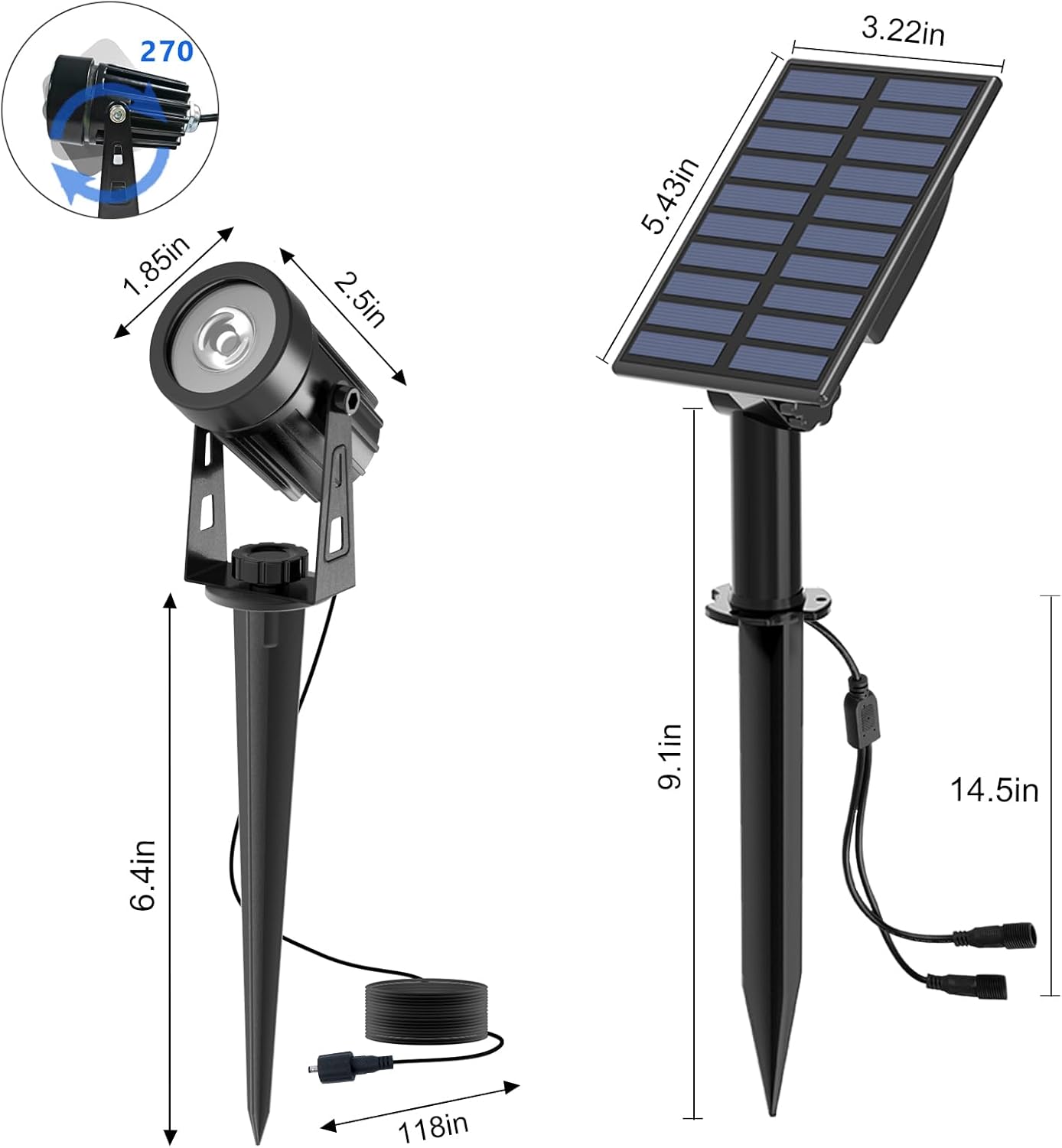 T-SUN Solar Spotlights Outdoor Waterproof, 2-in-1 Solar Landscape Spotlights LED Garden Spot Lights for Yard Tree Garden Pond Pool Area (White)