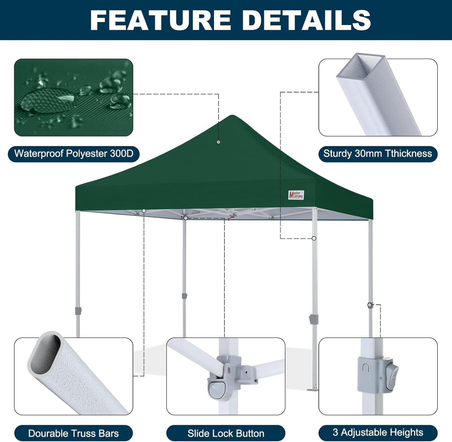 MASTERCANOPY Pop Up Canopy Tent Commercial Grade 10x10 Instant Shelter (Forest Green)