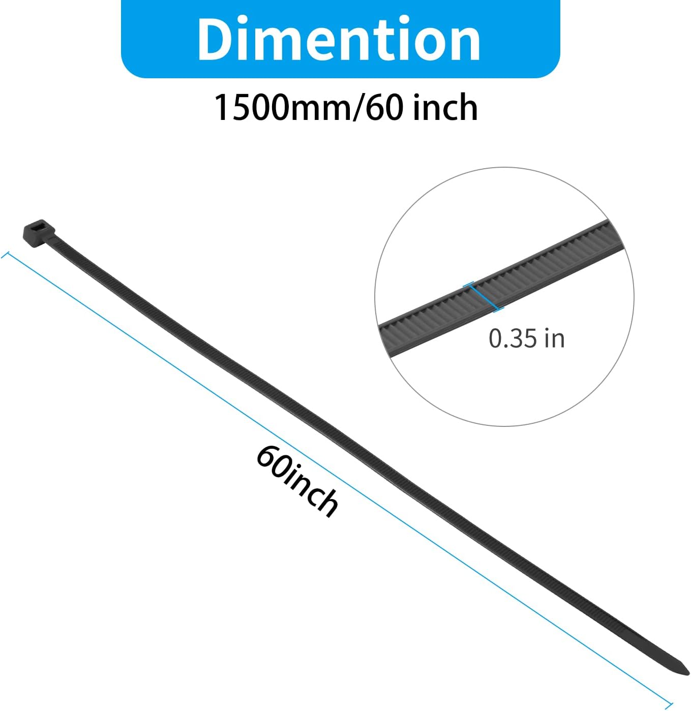 XINGO 60 inch Black Zip Ties Heavy Duty 20 PCS,200 LBS Ultra Strong Plastic Wire Ties, Large Cable Ties Extra Long Tie Wraps, Indoor and Outdoor UV Resistant