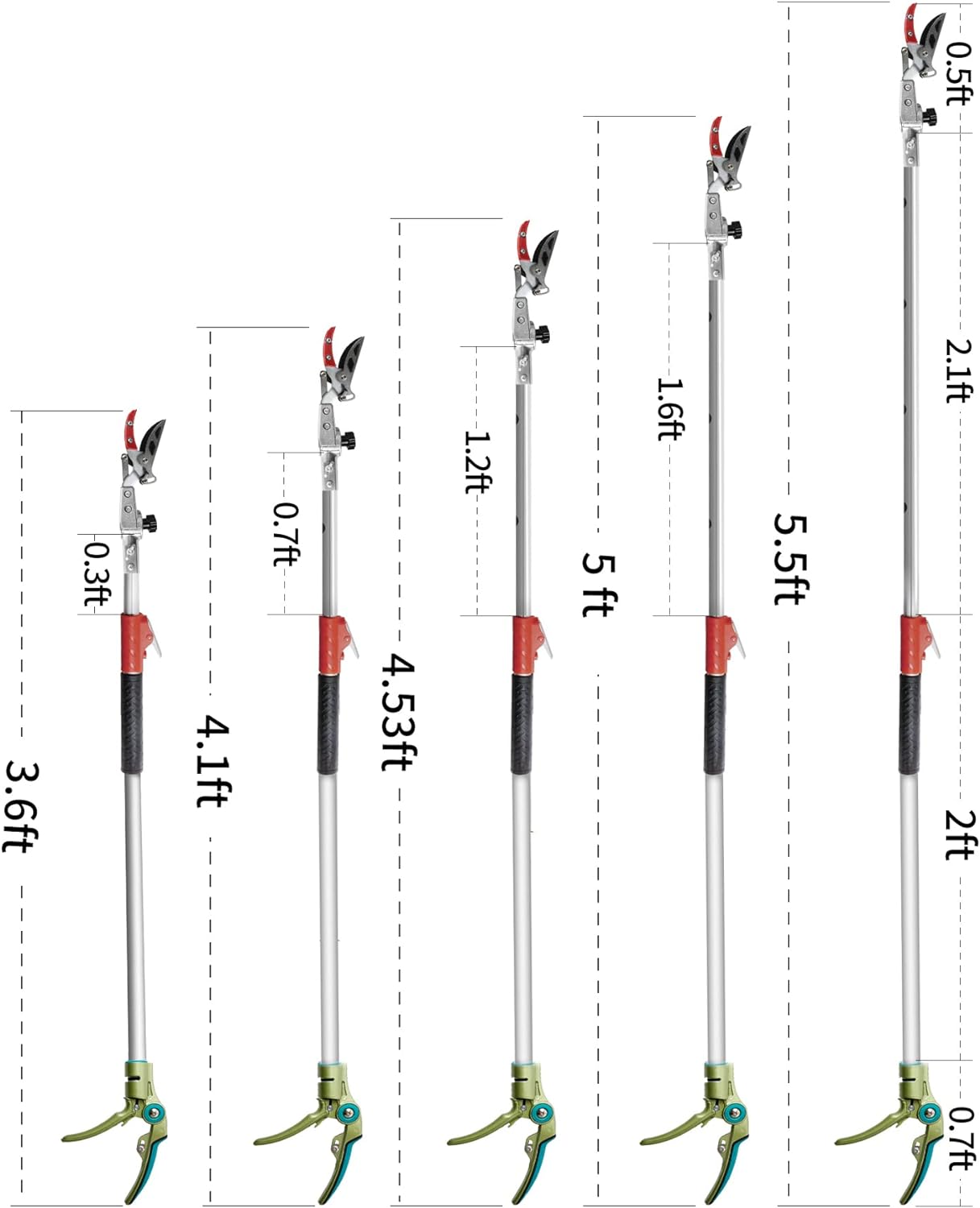 GARTOL Pruner for Garden, Cut Upto 1 Inch & Hold Telescopic Pole Pruner, Fruit Picker with Rotating Blade Head, Lightweight Aluminum Extendable Handle for Tree Branch Cutter, 3.67-5.45 FT, Silver