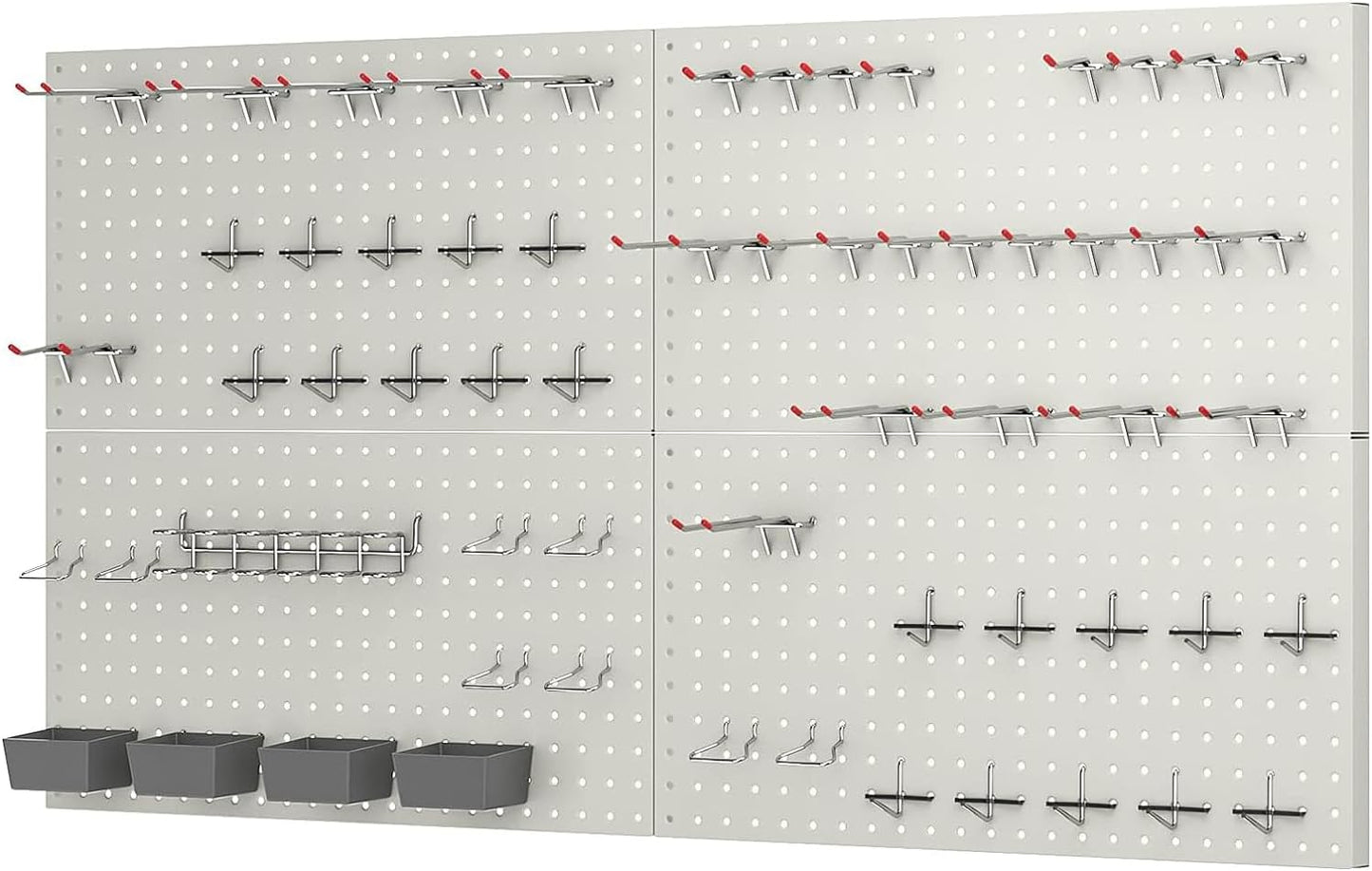 48x24 inch Gray Metal Pegboard Kit for Wall Organization with Hooks, Pegboard Bins, and Utility Tools Storage Board, Efficient Tool Organizer Peg Board