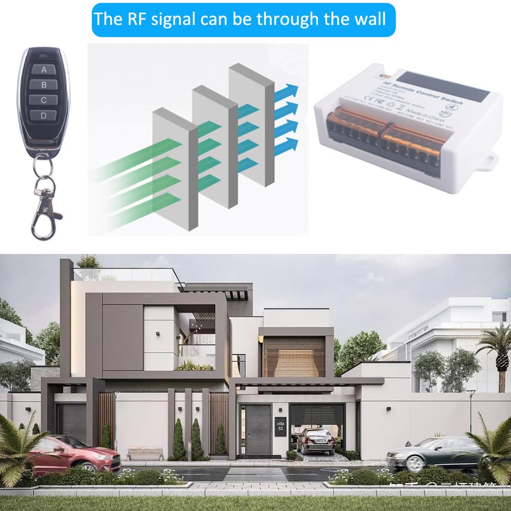 12V 24V 4 Channels Wireless Relay Remote Control Switch, RF 433Mhz DC 5V-30V Garage Door Opener Wireless Switch with Receiver 2 Transmitters, Easy to Terminal Wiring (4CH 2* Controller 433Mhz)