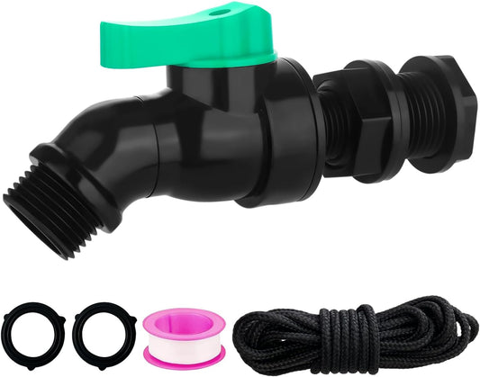 Plastic Rain Barrel Spigot Kit High Flow Water Barrel Faucet 1/2"NPT to 3/4"GHT Rain Barrel Valve with Bulkhead Fitting for Outdoor Plastic Bucket Garden Barrels