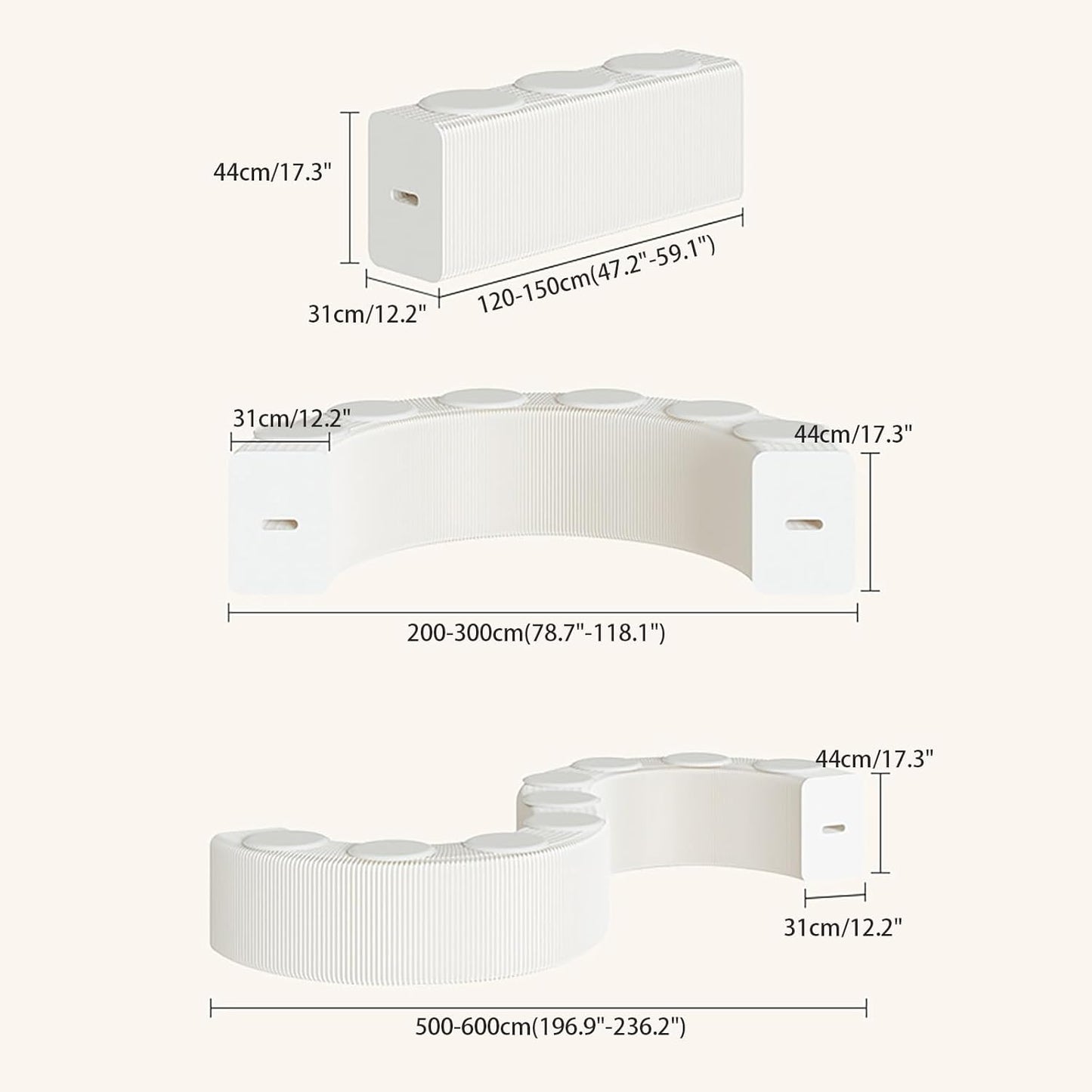 Foldable Kraft Paper Stool, Honeycomb Accordion Folding Bench, Collapsible Paper Stool for Small Spaces, Portable Footrest and Side Table for Living Room and Office,White-30×30×600cm