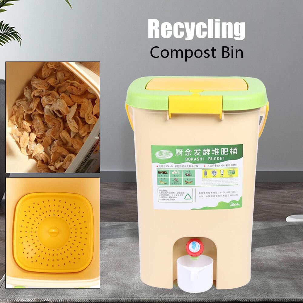 21L Recycle Composter Aerated Compost Bin for Kitchen 5 Gallon Bokashi Bucket Kitchen Food Waste 28.5x28.5x42cm/11.22x11.22x16.53inch