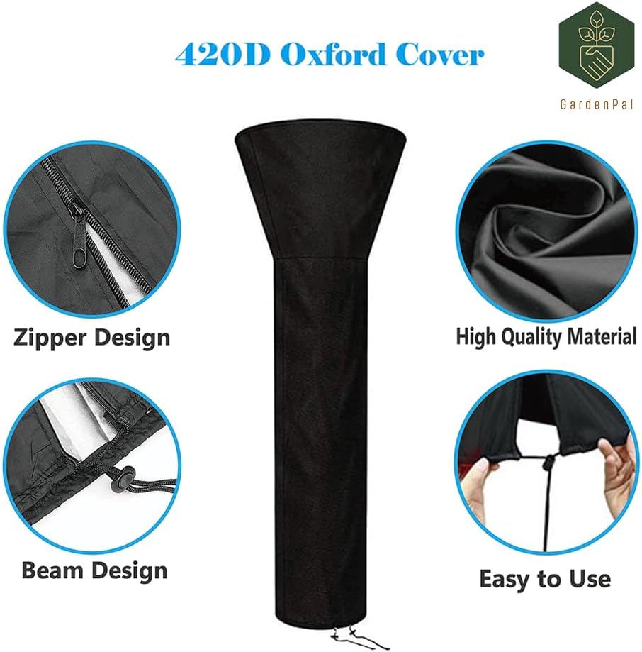 GardenPal 420D Patio Heater Covers with Zipper Outdoor Heater Cover Heavy Duty Tear-Proof, Anti-Snow, Wind-Resistant Dust-Proof Cover for Patio Heater 89"x 33"x 19"