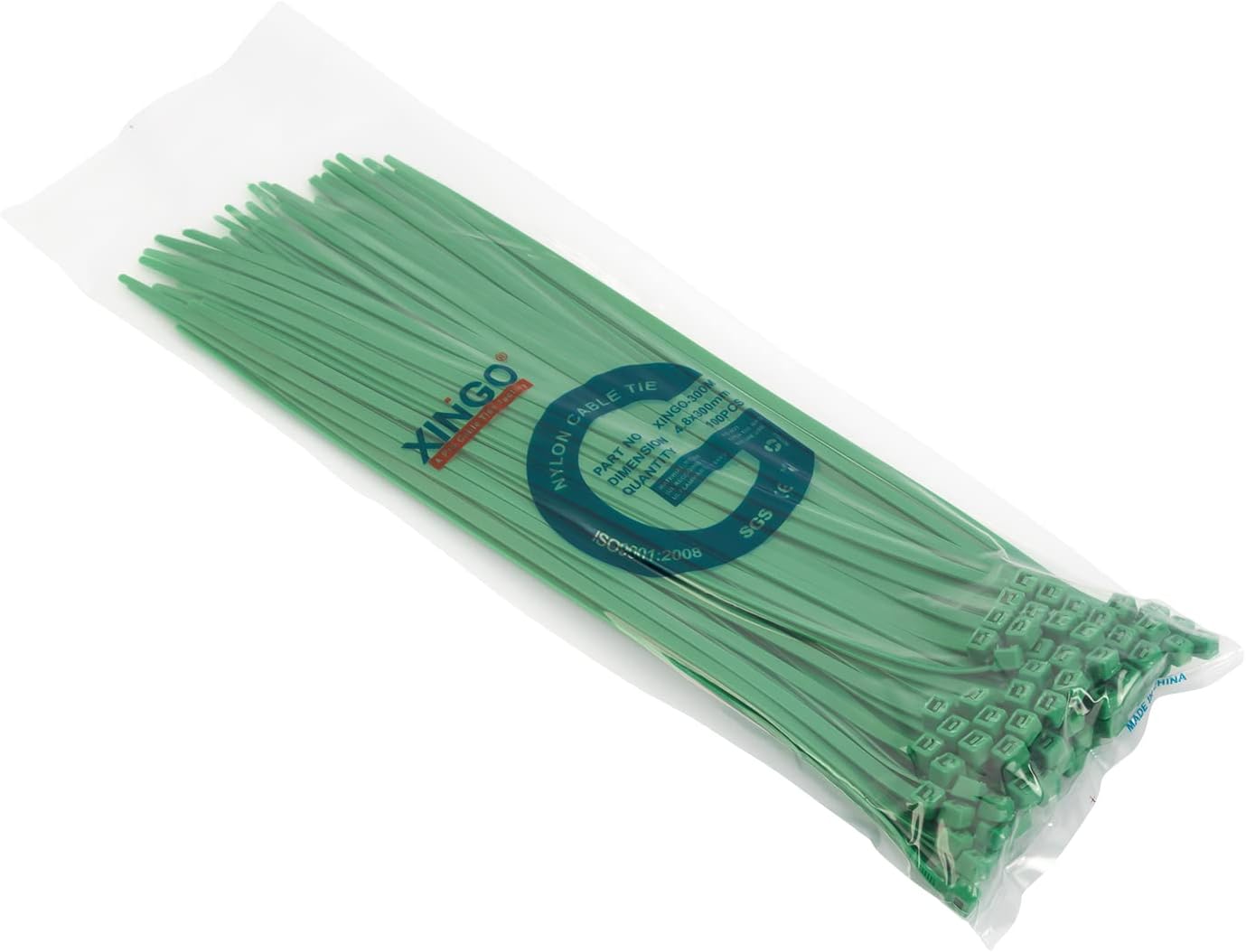 XINGO 100PCS Cable Zip Ties Heavy Duty, Premium Nylon Plastic Wire Ties with 50 Pounds Tensile Strength, Self-Locking Black Nylon Zip Ties for Indoor and Outdoor (12 inch, Green)