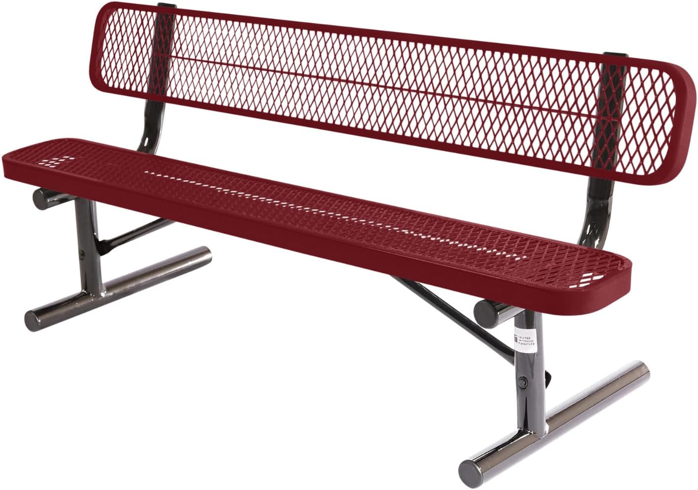 Coated Outdoor Furniture Heavy-Duty Portable Outdoor Bench Thermoplastic Coated, Expanded Metal, Commercial-Grade Seating, Made in America (Portable with Back, 6 Ft, Burgundy)