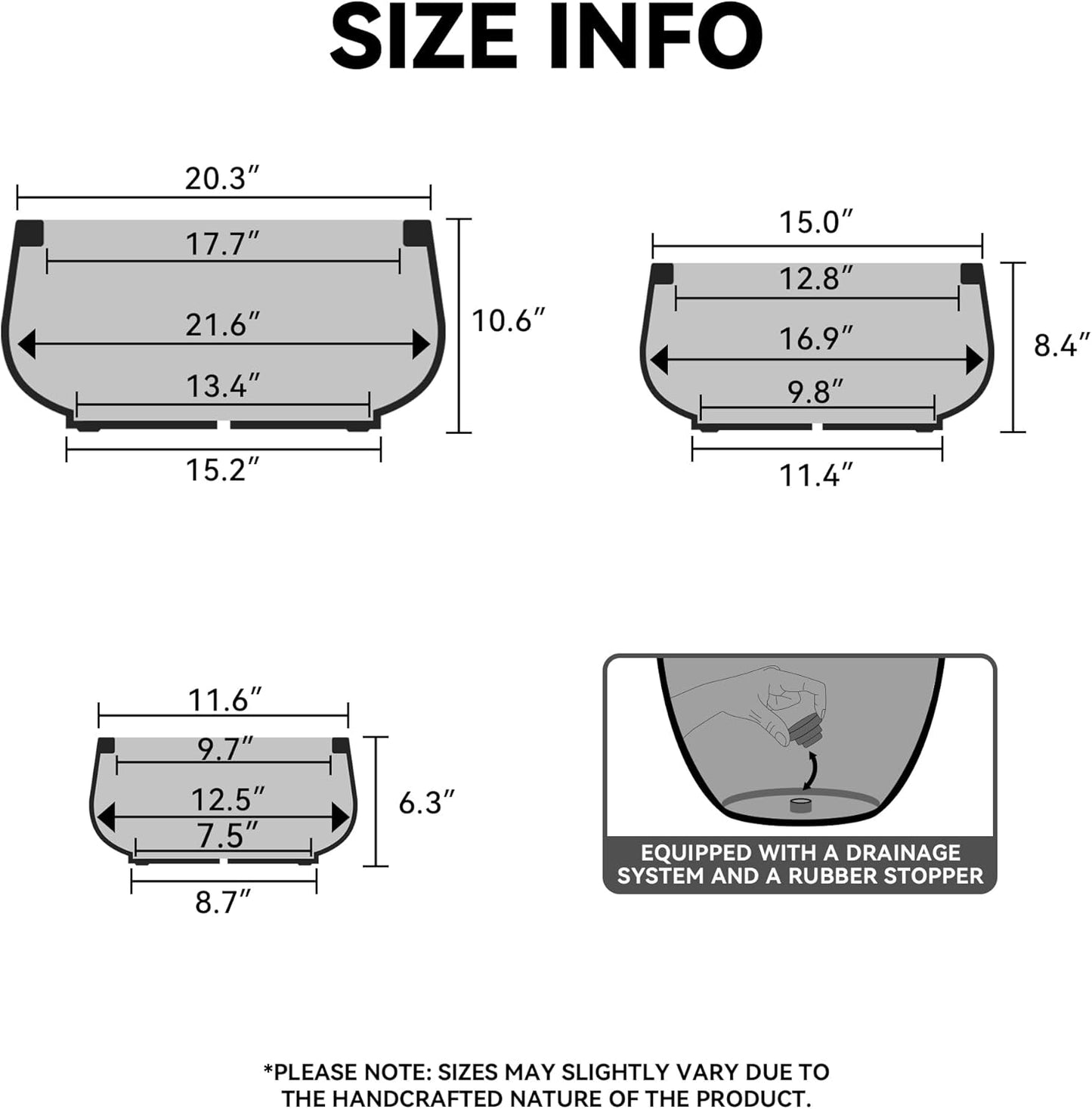 Kante 16.9" Dia Round Concrete Bonsai Planters, Outdoor Indoor Garden Plant Pot with Drainage Hole for Home, Patio, Garden, Black