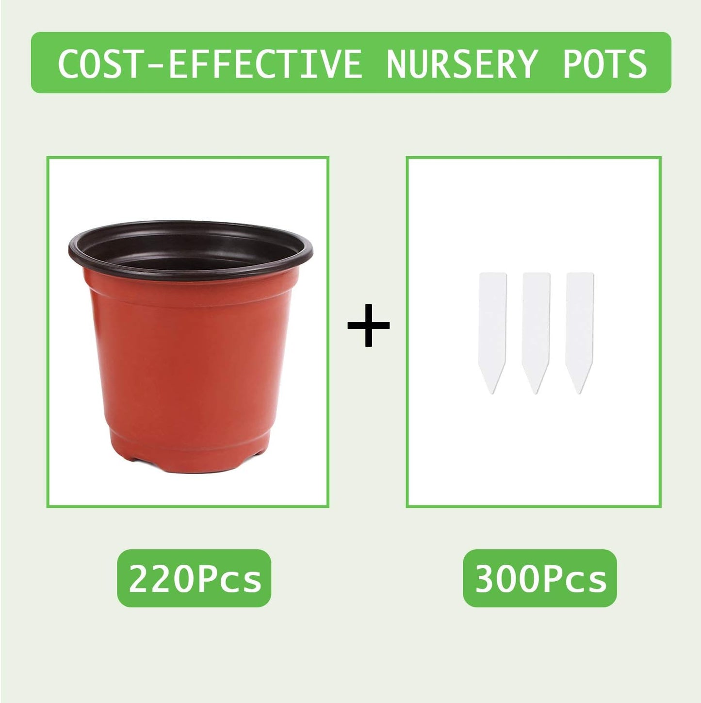 Augshy 220 Pcs 4 Inch Plastic Plant Nursery Pots Seed Starting Pots Containers with 300 Labels for Succulent Seedling Cutting Transplanting