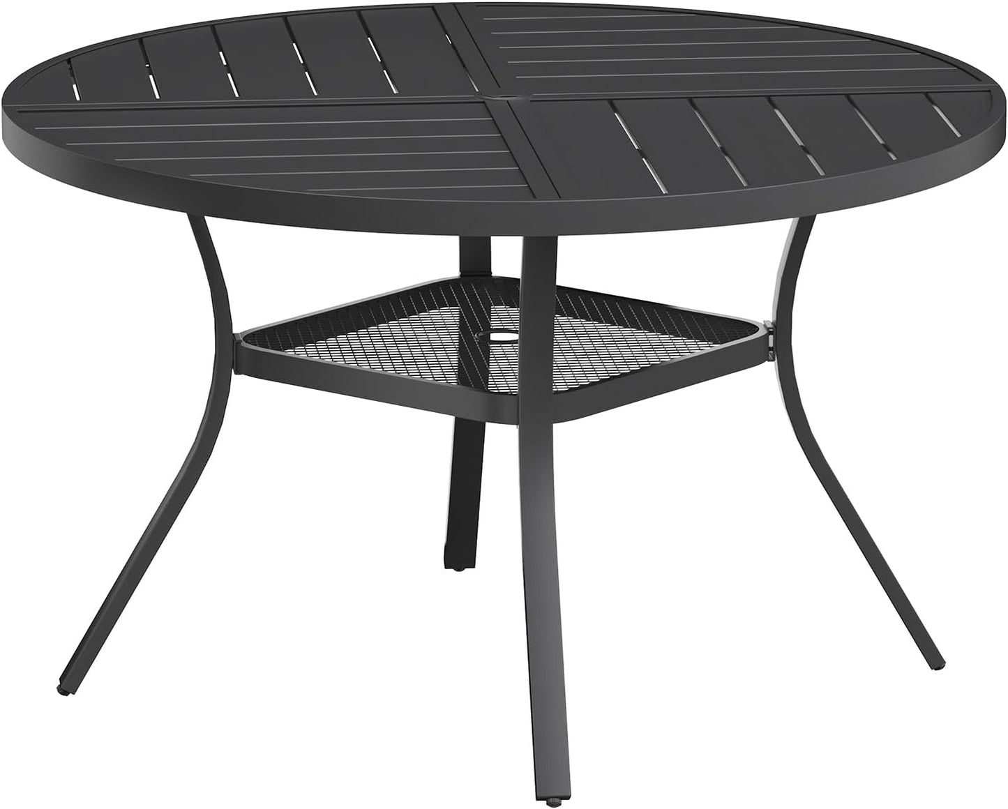VICLLAX Round Patio Table with Adjustable Umbrella Hole for 4, All Weather Metal Outdoor Dining Table for Lawn Garden, 40.6" Outdoor Coffee Table, Black Tabletop